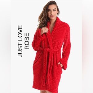 Just Love Plush Kimono Plush Velour Robe w/Pockets ~ Red Scalloped Pattern ~ 2X